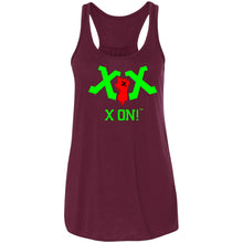 Load image into Gallery viewer, X ON! Woman&#39;s Flowy Racerback Tank Neon Green logo - Fear Off
