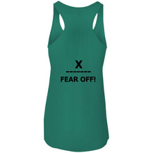 Load image into Gallery viewer, X ON! Woman&#39;s Flowy Racerback Tank Blacked out logo - Fear Off
