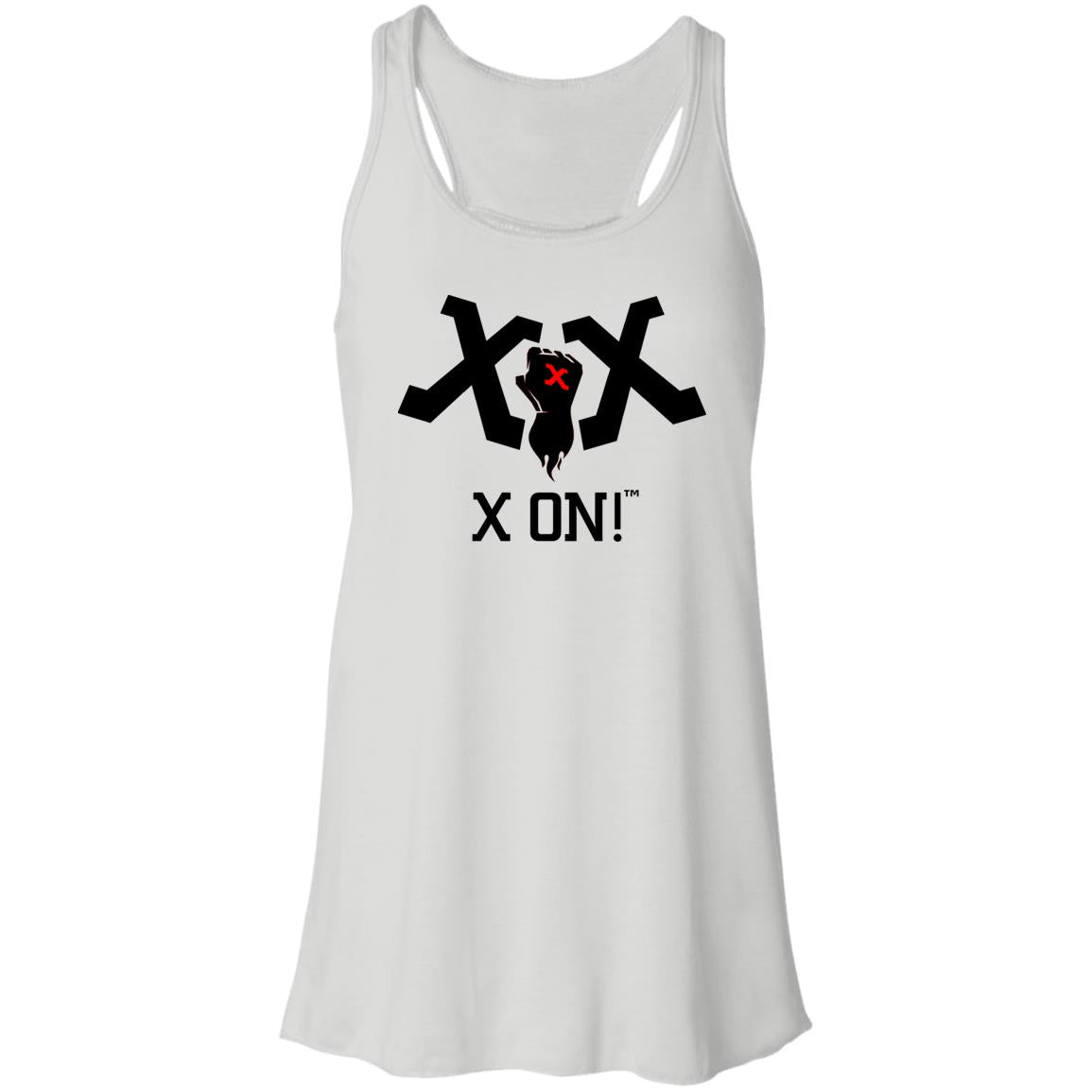 X ON! Woman's Flowy Racerback Tank Blacked out logo - Fear Off